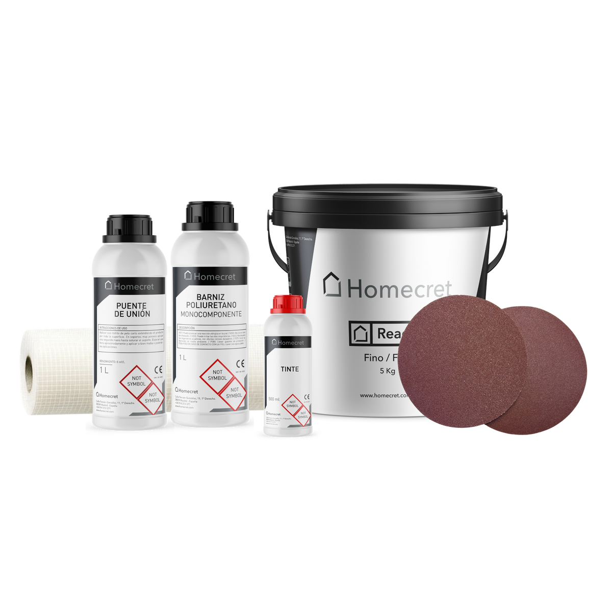 Kit de microcemento Homecret 5 m² con malla, imprimación, barniz y tinte