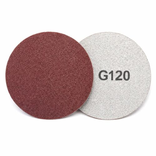 Lija para microcemento grano 120 con vista frontal abrasiva y parte trasera marcada G120 sobre fondo blanco