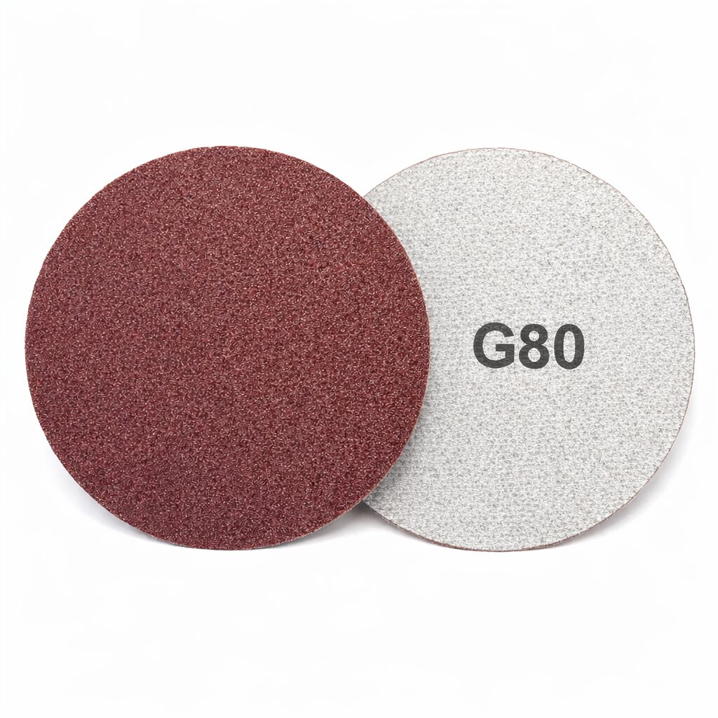 Lija para microcemento grano 80 con vista frontal abrasiva y parte trasera marcada G80 sobre fondo blanco