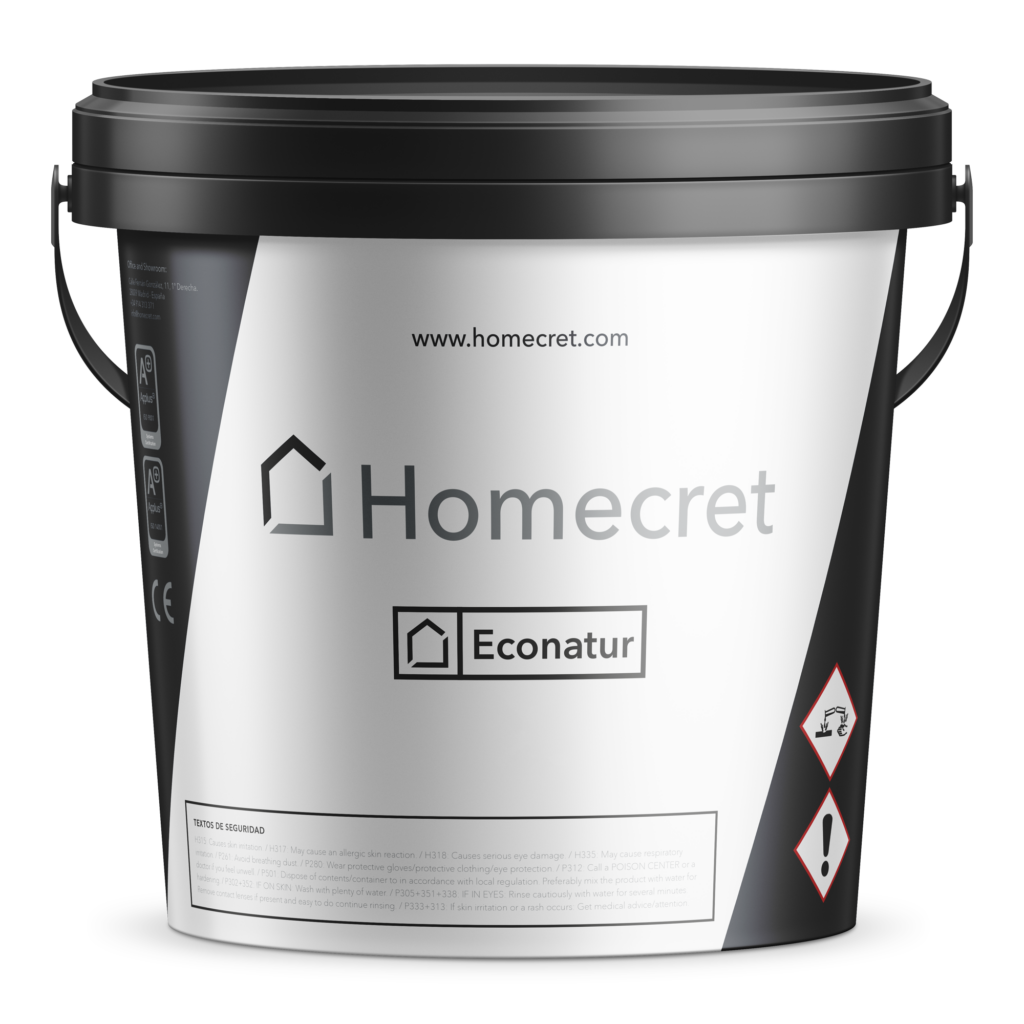 Microcemento Econature Homecret. Mayor resistencia mecánica y tiempo de trabajo prolongado para proyectos de alto tránsito.